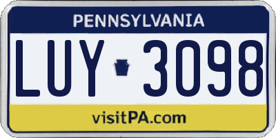 PA license plate LUY3098