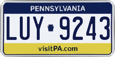 PA license plate LUY9243