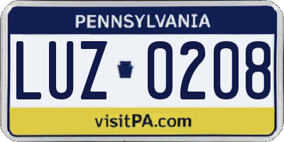 PA license plate LUZ0208