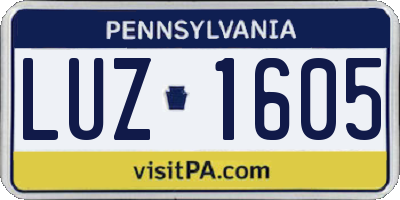 PA license plate LUZ1605