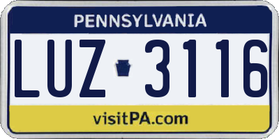 PA license plate LUZ3116