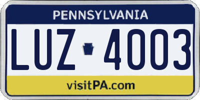 PA license plate LUZ4003