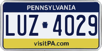 PA license plate LUZ4029