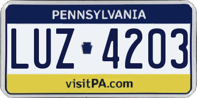 PA license plate LUZ4203