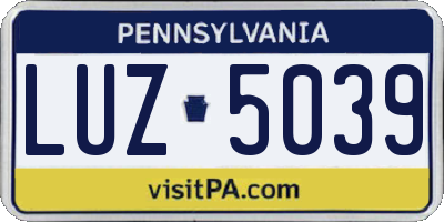 PA license plate LUZ5039