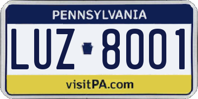 PA license plate LUZ8001