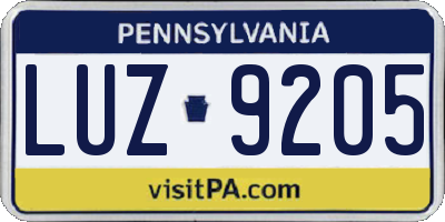 PA license plate LUZ9205