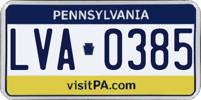 PA license plate LVA0385
