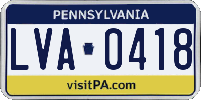 PA license plate LVA0418