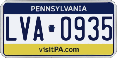 PA license plate LVA0935