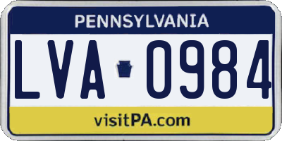 PA license plate LVA0984