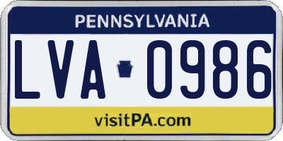 PA license plate LVA0986
