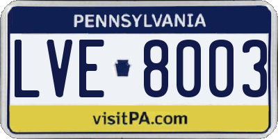 PA license plate LVE8003