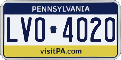 PA license plate LVO4020