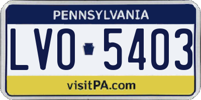PA license plate LVO5403