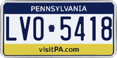PA license plate LVO5418