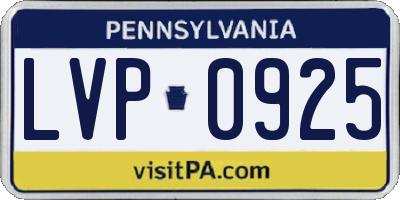 PA license plate LVP0925