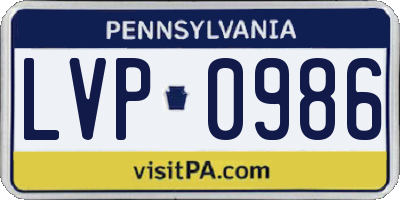 PA license plate LVP0986