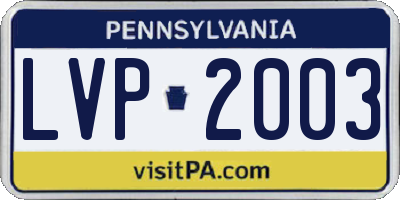 PA license plate LVP2003