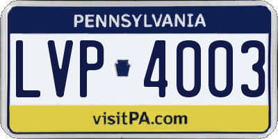 PA license plate LVP4003