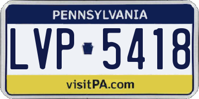 PA license plate LVP5418
