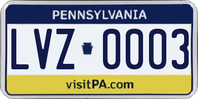 PA license plate LVZ0003