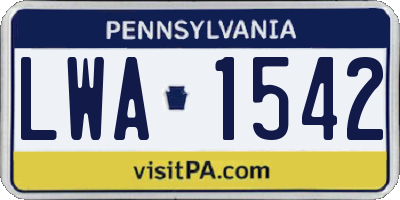 PA license plate LWA1542