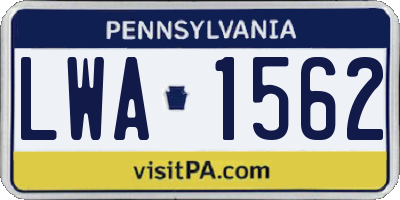 PA license plate LWA1562