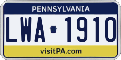 PA license plate LWA1910
