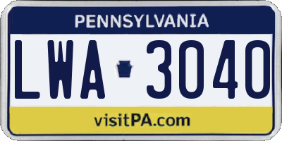 PA license plate LWA3040