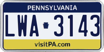 PA license plate LWA3143