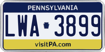 PA license plate LWA3899