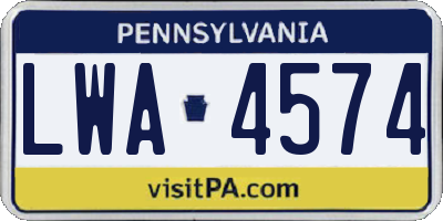 PA license plate LWA4574