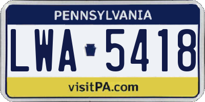 PA license plate LWA5418