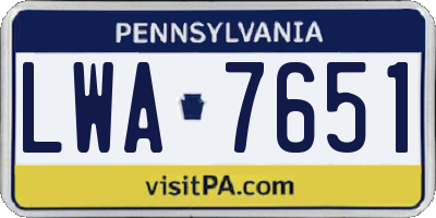 PA license plate LWA7651