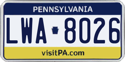 PA license plate LWA8026