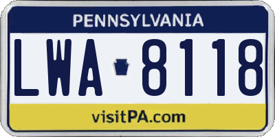 PA license plate LWA8118