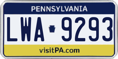 PA license plate LWA9293