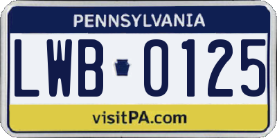 PA license plate LWB0125