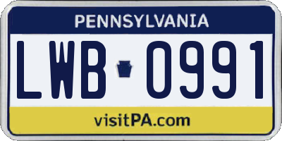 PA license plate LWB0991