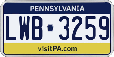 PA license plate LWB3259