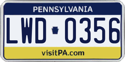 PA license plate LWD0356