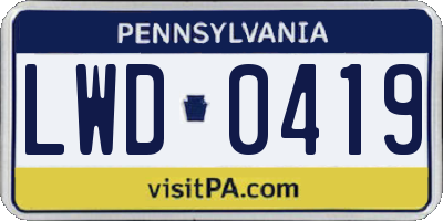 PA license plate LWD0419
