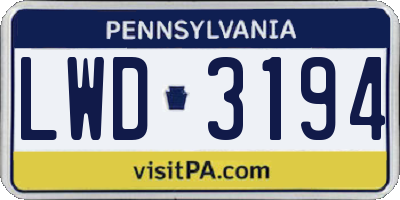 PA license plate LWD3194