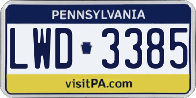 PA license plate LWD3385