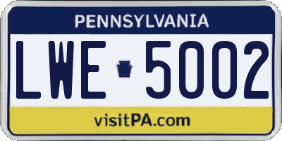 PA license plate LWE5002