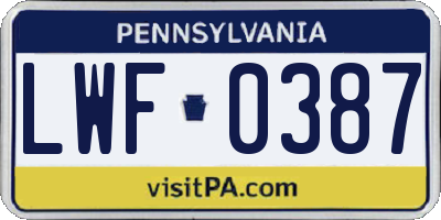 PA license plate LWF0387