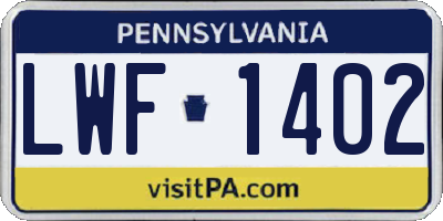 PA license plate LWF1402