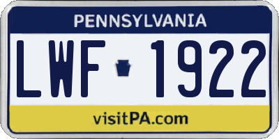 PA license plate LWF1922