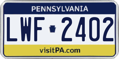 PA license plate LWF2402